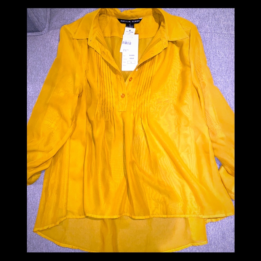 NWT Yellow Gold Blouse with Pleated Bib - Picture 1 of 4
